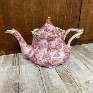 Teapot Coffee Pot Porcelain Floral Red Pink White